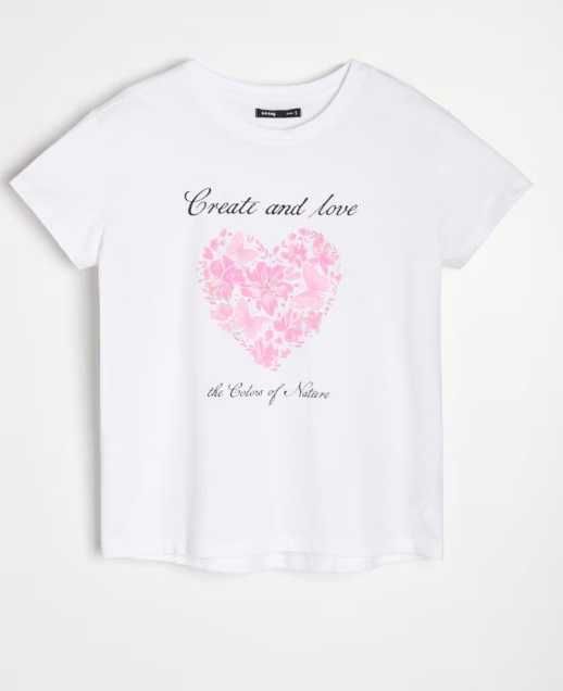koszulka t-shirt bawełniana biała damska S oversize serce SINSAY 38