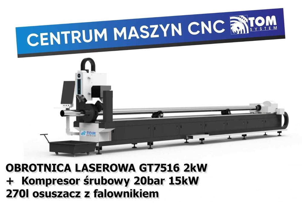 Obrotnica Laserowa GT7516 2kW + Kompresor śrubowy Osuszacz Falownik