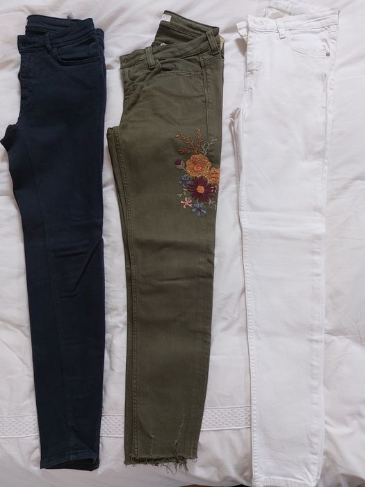 Set of 3 blue, green, and white denim trousers, size 36