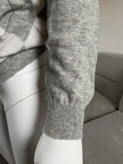 Kaszmirowy sweter romby Peter Hahn 100% kaszmir jakość M L XL szary