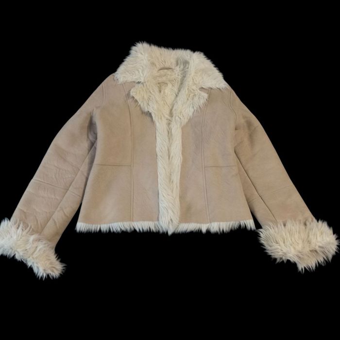 Вінтажна бежева дублянка з хутром y2k