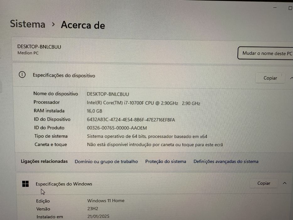 PC i7 10th 16Gb 1Tb RTX 3070 Windows 11