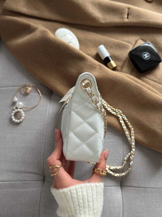 Chanel Mini Boston Chain Shoulder Bag White Gold/мінісумка Шанель