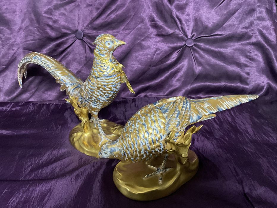Par de faisões vista alegre pintura a ouro ,Discrição abaixo