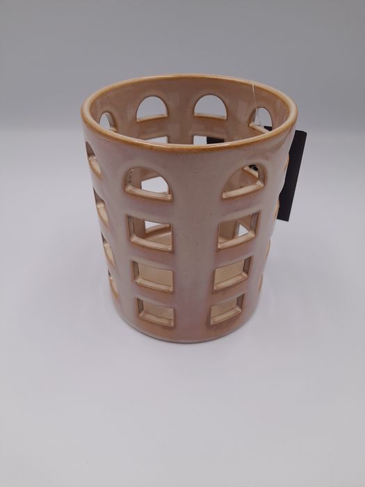Świecznik lampion ceramiczny beżowy