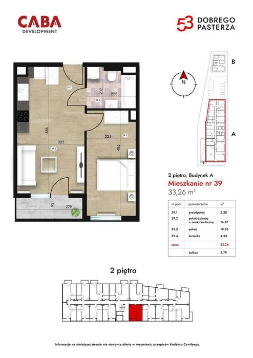 2-pokojowe mieszkanie 33 m² + balkon – pohled 2