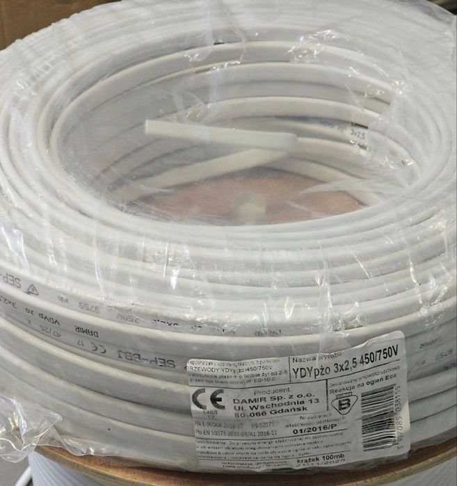 Przewód DAMIR 3x2,5mm² CE miedziany płaski 450/750V 1m