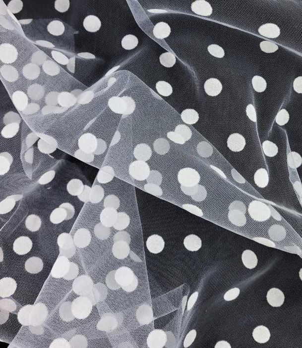 Rękodzieło: welon ślubny w grochy groszki kropki polka dot |biały/ecru