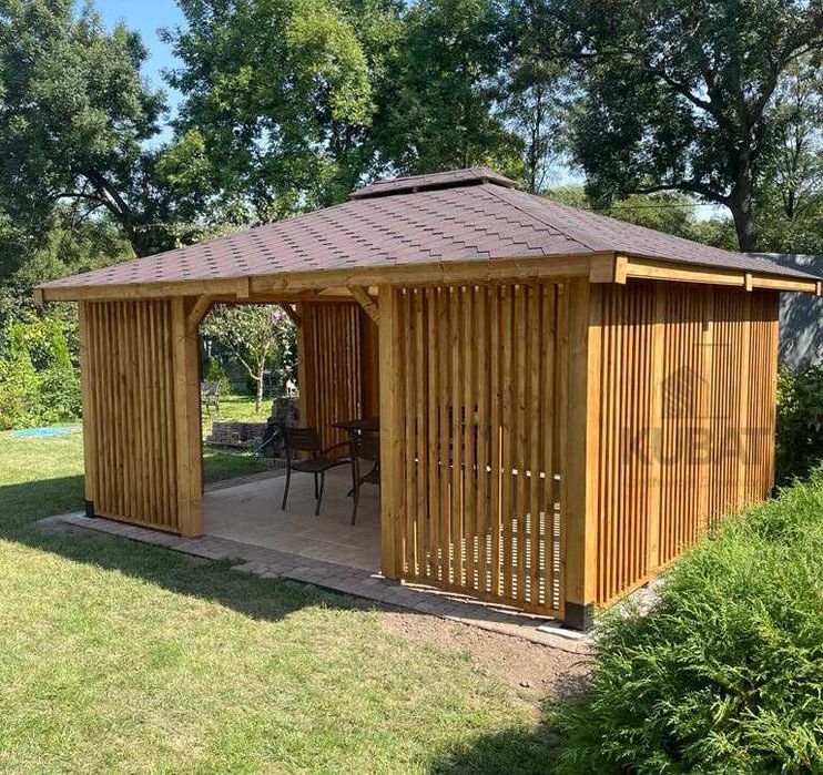 Nowoczesna altana ogrodowa 4x5 | altanka z lamelami | altana drewniana