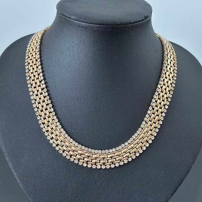 Złoty naszyjnik M&S z cyrkoniami projekt został wykonany ok. 1990 roku