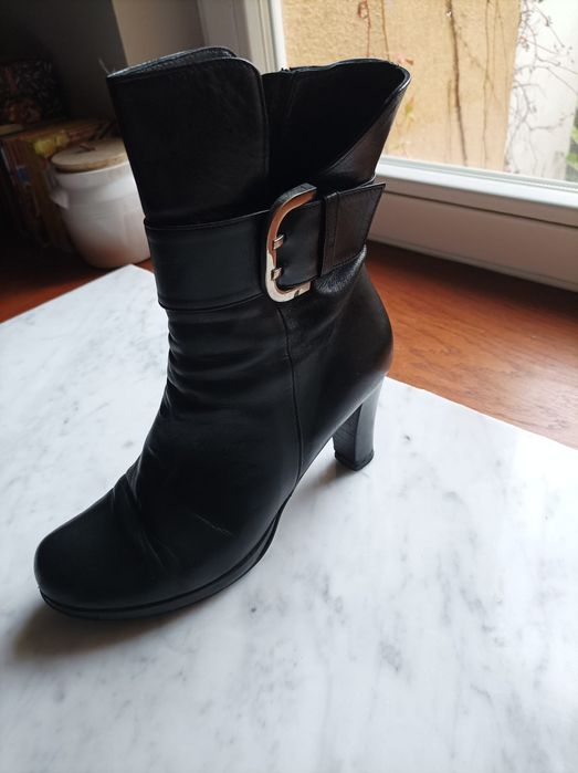 Premium Apia włoskie skórzane botki kozaki obcas klamra na obcasie