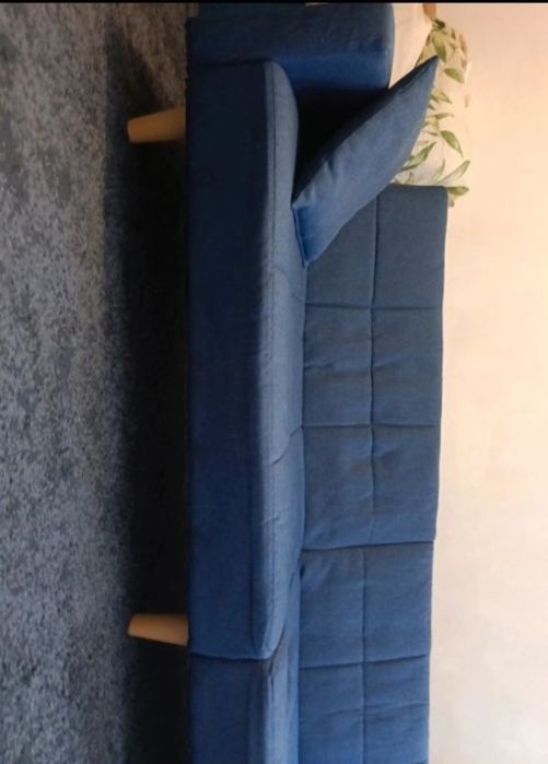 Sofá Cama com 2 Almofadas Tecido Azul 220*84,5*69