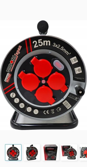 Przedłużacz 25m z klapkami metalowy bęben 3x2.5mm