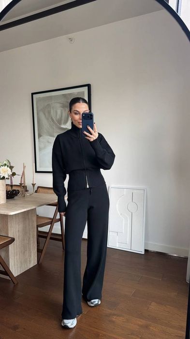 Костюм з двома замками,замочками,вязаний,з палацо,кардиганом на замку,