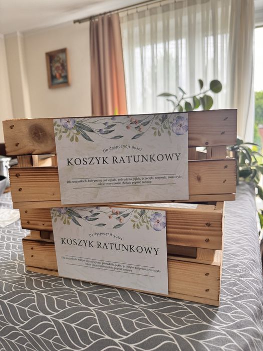 Koszyk ratunkowy na wesele skrzynka drewniana 30 x 20 x 12