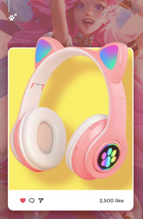 Słuchawki Bezprzewodowe Kocie Uszy Różowe LX-B39A