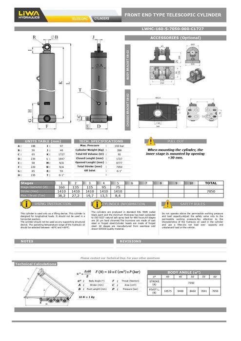 Гідроциліндр LIWA LWHC-160-5-7050-000-C1727 (циліндр підйому кузова)