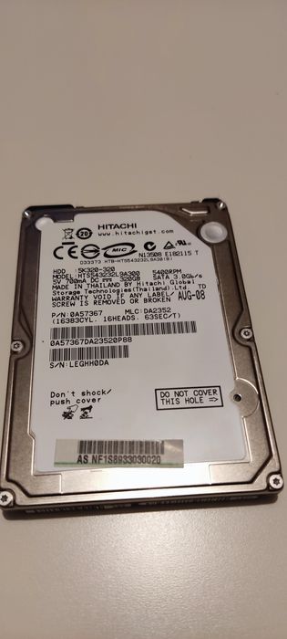 Disco Hitachi 320GB, 2,5" Sata