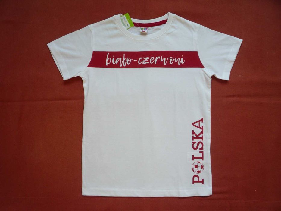 Nowa Kids 140 Biała Koszulka Kibica Polska biało - czerwoni