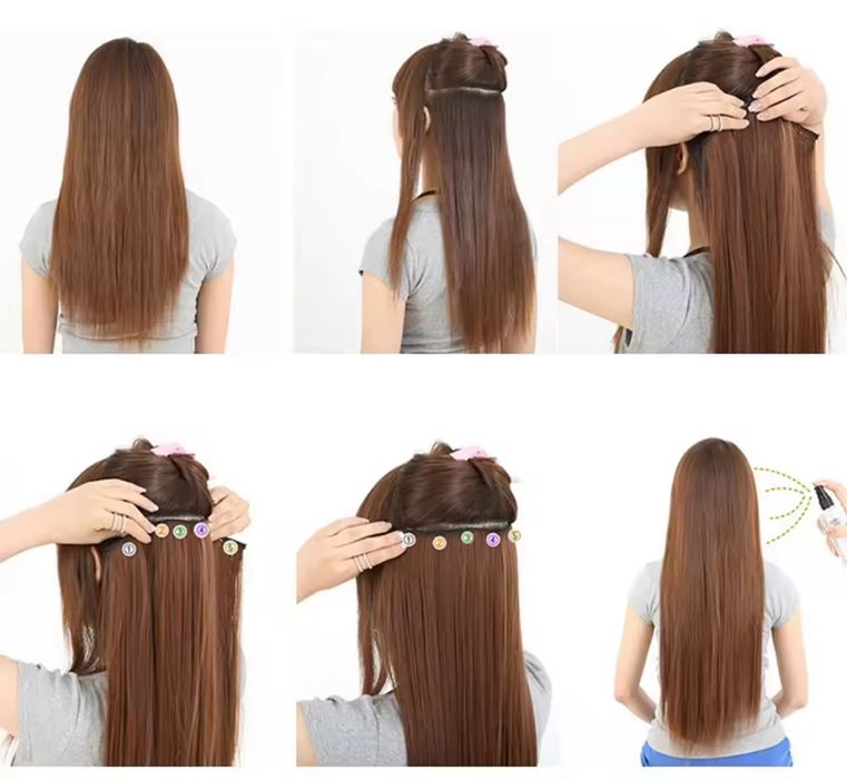 Треси 6 шт колір шатен накладне волосся 60 см