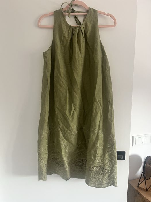 Sukienka khaki zielona len Next M 38 nowa