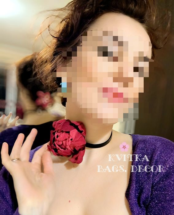 Червона півонія натуральна шкіра чокер на шию з квіткою
