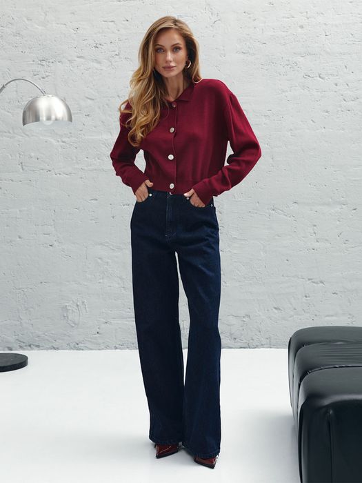 Джинси палаццо від One by One  синього кольору з виточками позаду