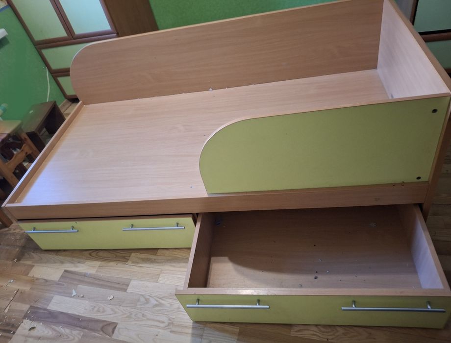 Ліжко дитяче (190×60) з двома шухлядами та полиця (190×60)