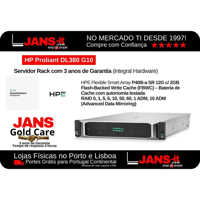 HP Proliant DL380 G10 | 2P Xeon Gold 6134 | 64GB | 3xSSD 1TB | SA P408a