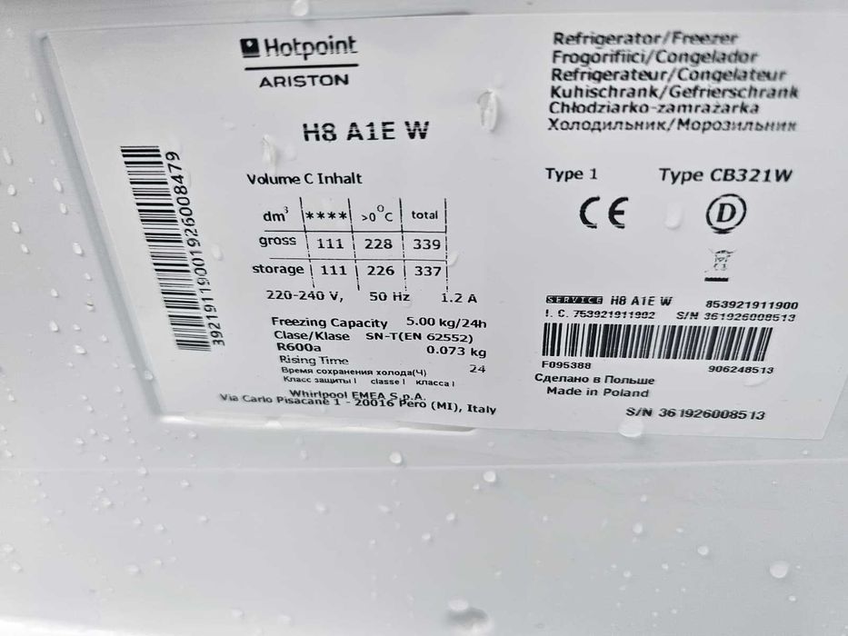 Frigorífico Hotpoint Ariston H8 A1E W – 339L – Bom estado