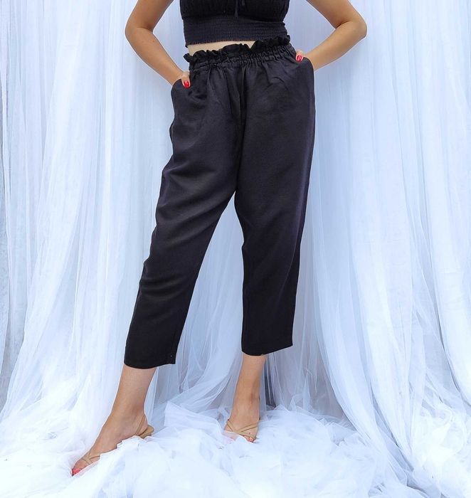 Spodnie czarne M 38 H&M len lniane wiskoza wideleg szerokie boho