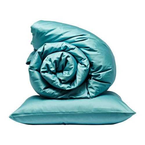 IKEA Gaspa Komplet pościeli 150x200 / 50x60 cm NOWA turkus satynowa pościel