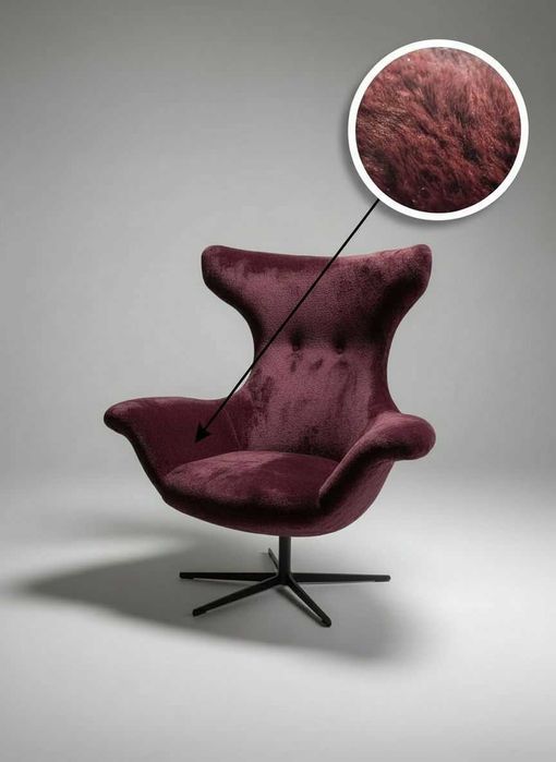 Nowoczesny fotel lounge  z funkcją Tilt przytulne futerko bordo