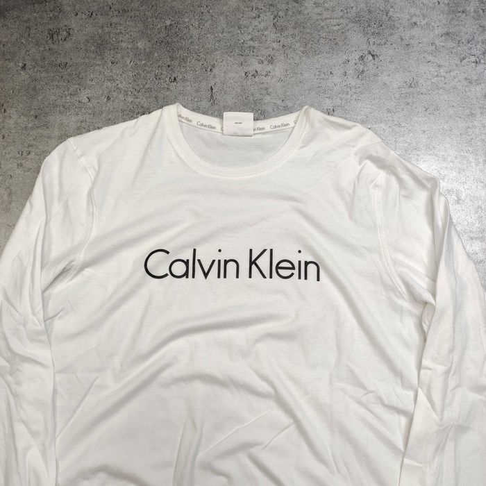 MĘSKA Koszulka Długi Rękaw Bluzka Biała Bawełna Calvin Klein Elegancka