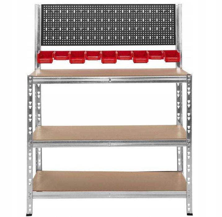 Stół Warsztatowy Narzędziowy ze ścianką Roboczy z Półkami 136x100x40