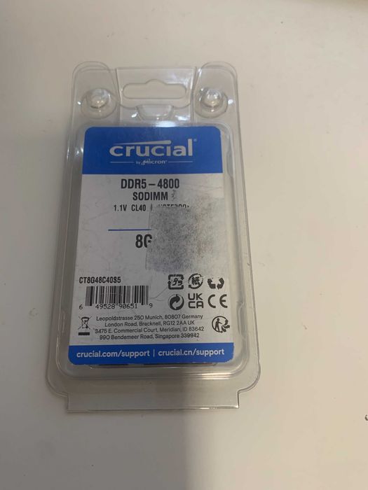 Memória RAM Crucial CT8G48C40S5 DDR5 SO-DIMM 4800MHz 8GB CL40 - NOVA