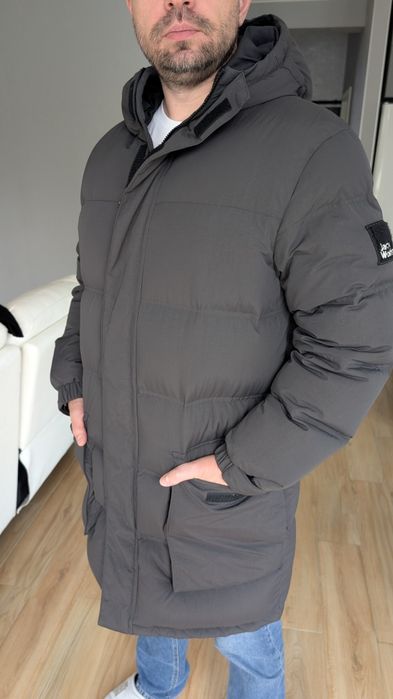 Довгий пуховик jack wolfskin, напівпальто, пух