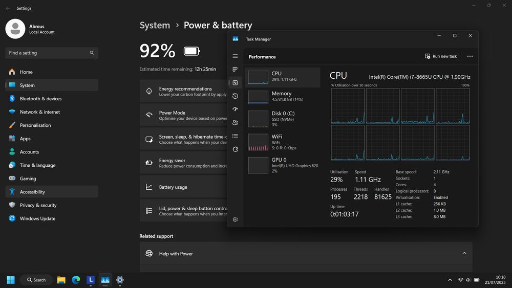Portátil Lenovo T490s i7