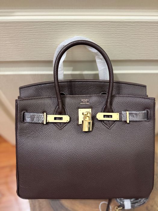 сумка шкіряна Гермес Hermes колір шоколад