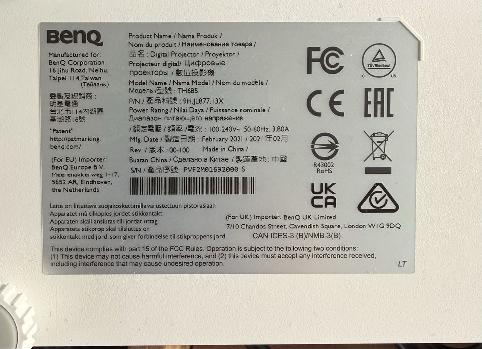 ÓTIMO Projector BENQ TH685 HDR- Gaming, Sports & Movies