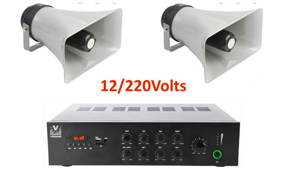 AMPLIFICADOR E CORNETAS - Para Sonorização 12V/220V