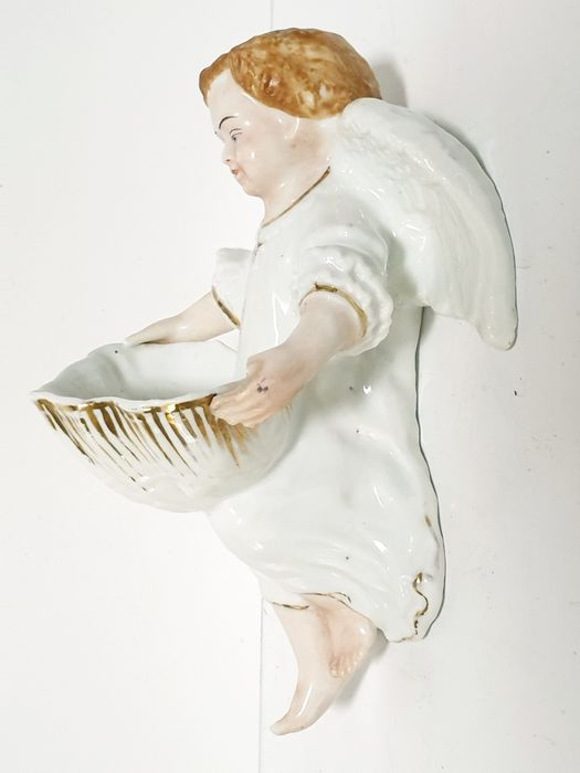 Linda antiga pia de Água Benta  "Cherub" em porcelana