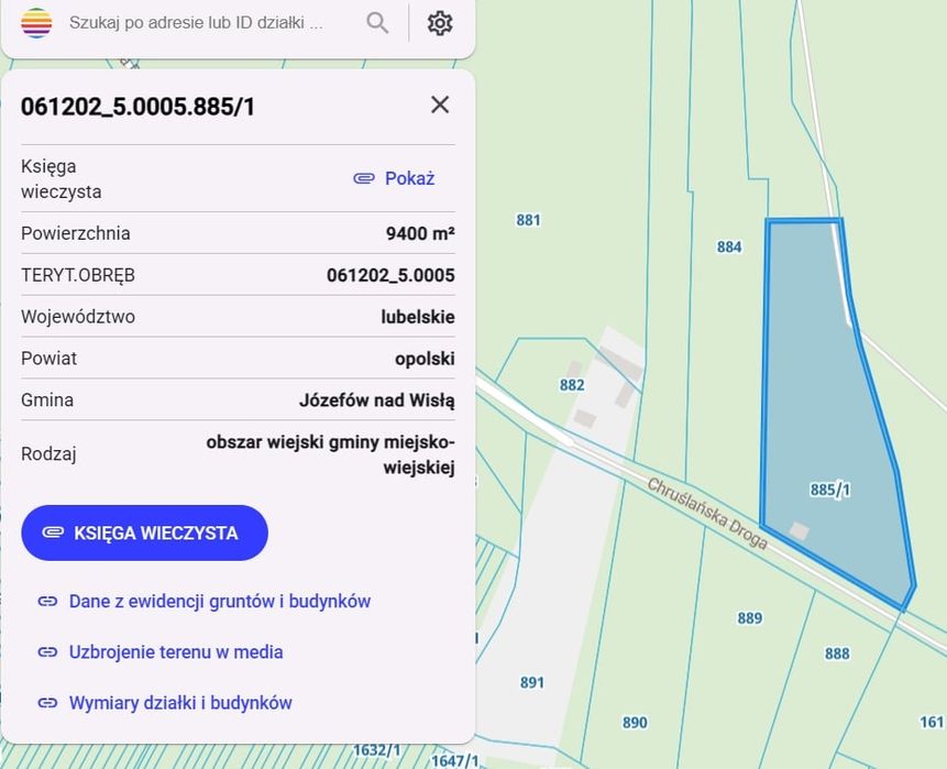 Siedlisko 2,3798 w lesie. Chruślanki Józefowskie gmina Józefów nad Wisłą