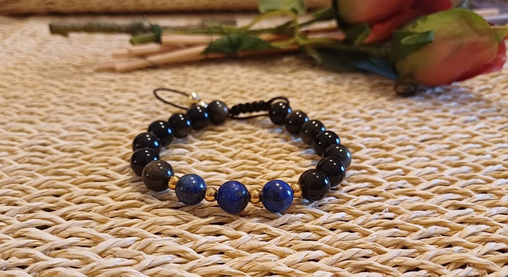 Pulseira Feminina Pedras 8mm Obsidiana Gold  - Pulseiras Me4You