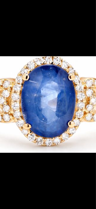 Anel de Ouro 14k 54 diamantes naturais e safira natural