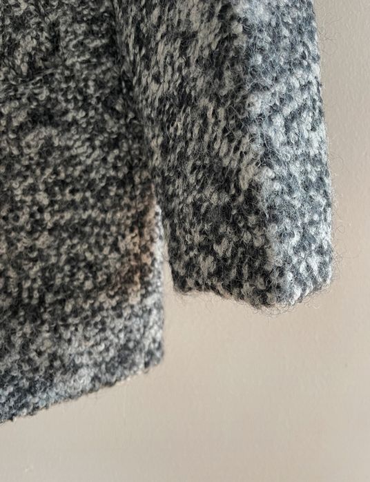 H&M Ciepły wełniany płaszcz szary melanżowy asymetryczny z kołnierzem