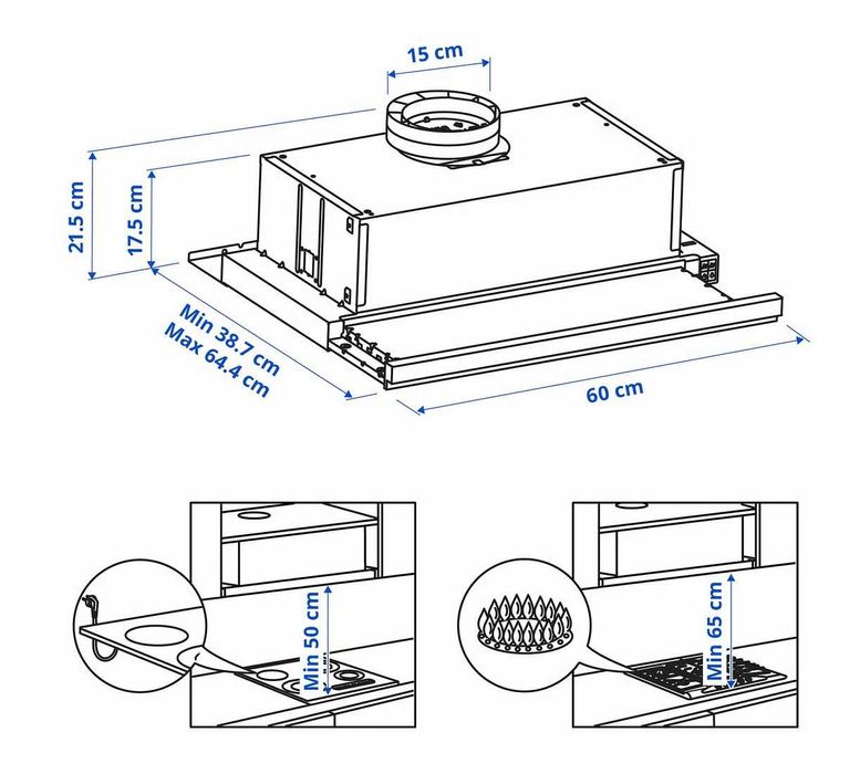 Ikea UTDRAG
Wbudowany okap kominowy, stal nierdz, 60 cm