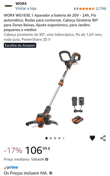 WORX WG163E.1 - 20V Cordless 30cm Grass Trimmer aparador de relva