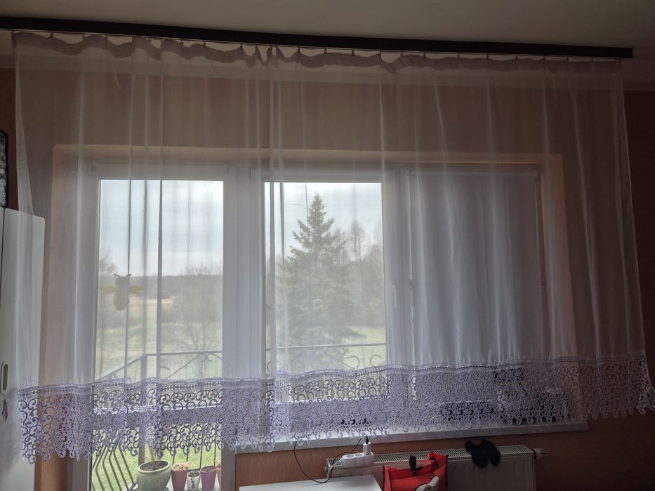Firana śnieżnobiała gotowa woal z gipiurą jak nowa