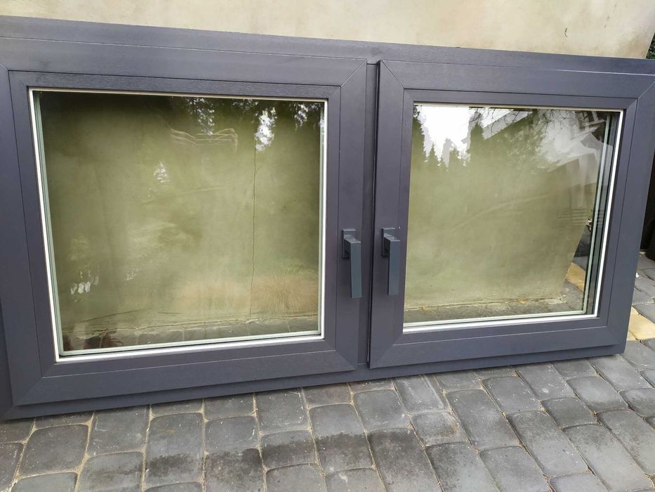 nowe okno drutex 160x80 trzyszybowe ,dwuskrzydłowe , antracyt , orzech